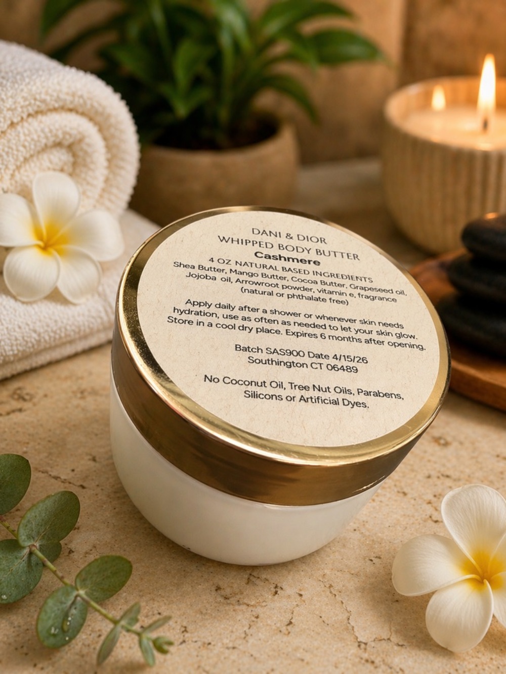 4oz Cashmere Whipped Body Butter jar top color may be gold, black or white